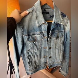 J Brand Blue Denim Jacket with Floral Accent